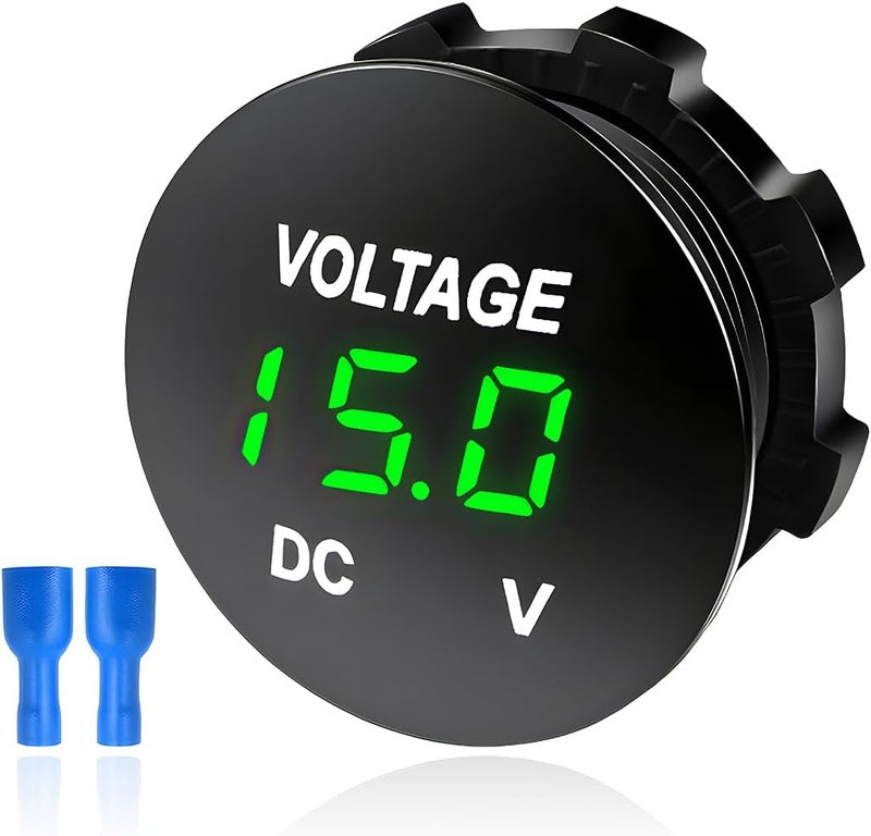 FSTURIOS DC 12V 24 V Voltmeter Gauge, Car LED Digital Display Round Panel Voltage Gauge Meter, Waterproof Mini Volt Tester Battery Monitor Indicator for Car Truck Marine Boat (Green) - Image 1